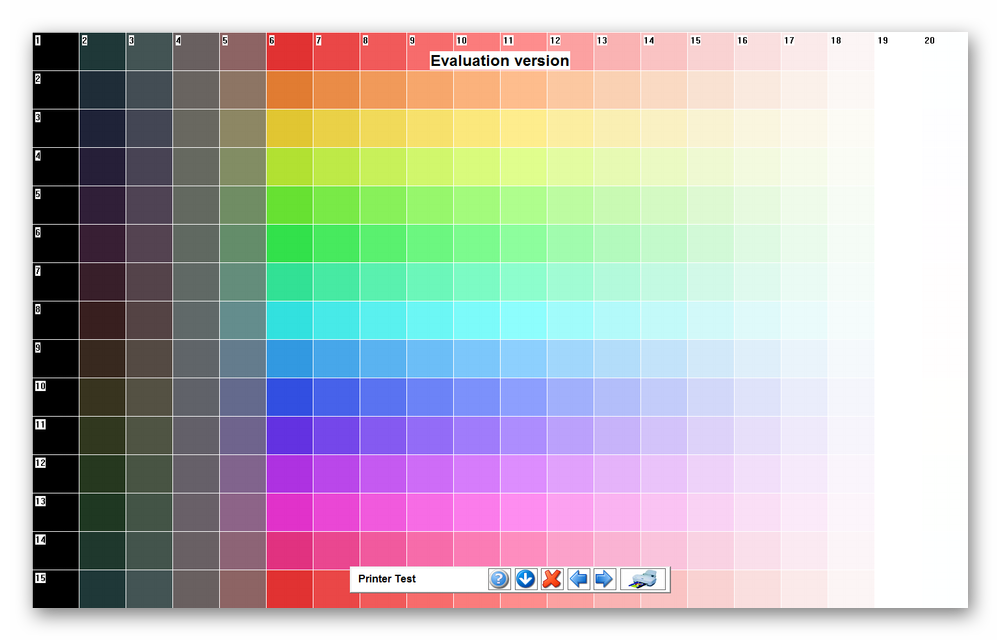 Тестирование отображения цветов путем размещения на экране основных цветов и их оттенков в PassMark MonitorTest